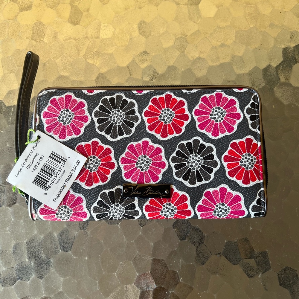 Vera Bradley Black and Pink Floral Wristlet